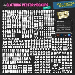 250+ Streetwear Kleding Vector Mockup Pack Tech Pack-sjabloon Bewerkbare Mode Mockup Kledingmerk Digitale Download Illustrator Procreate