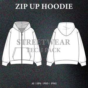 Zip Up Hoodie Women Clothing Mockup Vector Streetwear Hoodie Tech Pack Templates Download Vector Files Illustrator Photoshop PNG Procreate