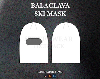 Streetwear Balaclava Vector Mockup Balaclava Tech Pack Template Streetwear Clothing Brand Mockup Fashion Technical Drawing Illustrator File.