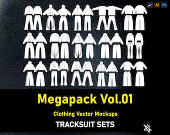 Streetwear Tracksuit Vector Mockup: Tech Pack Template (AI, PNG)