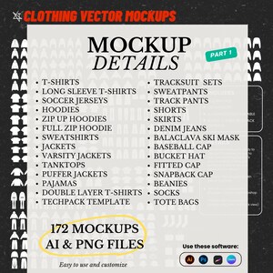 Full Store Clothing Vector Mockup Pack Streetwear Tech Pack Vector Mockup Clothing Brand Mockup Fashion TechPack Technical Drawing Illustrator File.