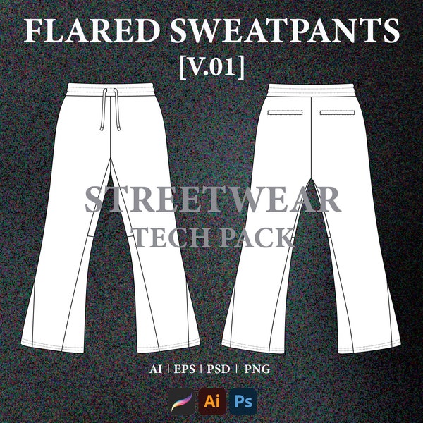 Streetwear Tech Pack Flared Sweatpants Mockup Vector Clothing Design Templates Download Digital Files  Men Streetwear Clothing Fashion Flats