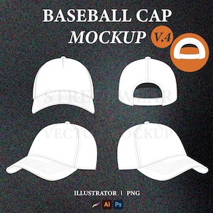 V.4 Baseball Cap Vector Mockup Baseball Hat Mockup Streetwear Tech Pack Hat Mockup Template Clothing Brand Fashion Tech Pack Template