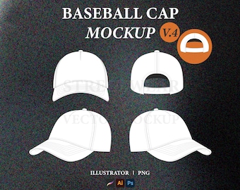 V.4 Modello vettoriale di berretto da baseball: modello di pacchetto tecnologico di moda (AI, PNG)