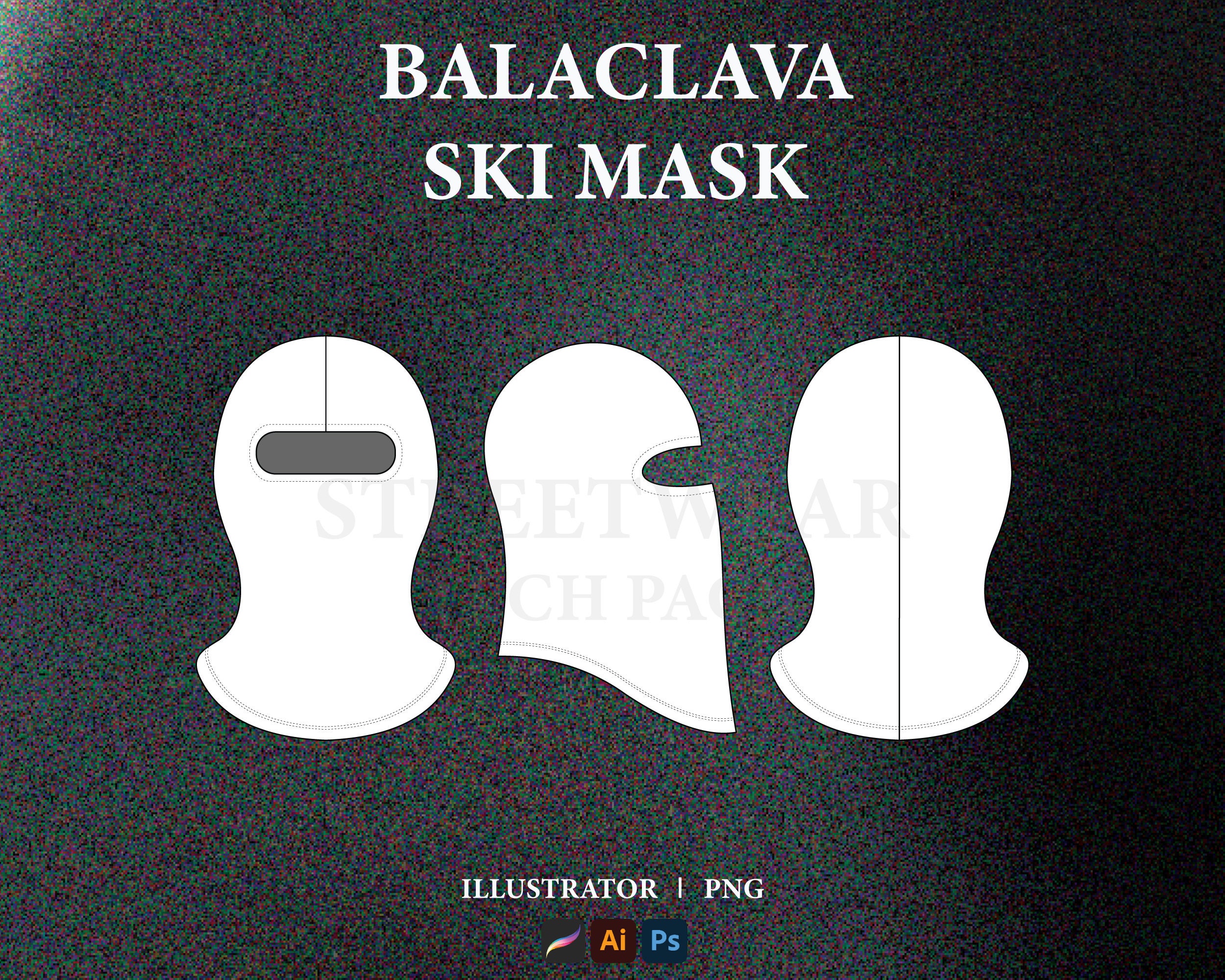 Modello Tech Pack per passamontagna: mockup vettoriale streetwear (AI, PNG)