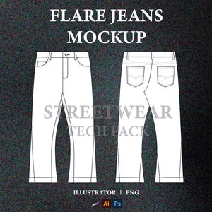 Flared Jeans Vector Mockup: Streetwear Fashion Tech Pack (AI, PNG)