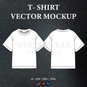 Streetwear T-shirt Vector Mockup Streetwear T-shirt Tech Pack Template Clothing Brand Mockup Technical Drawing Illustrator File