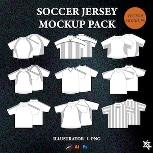 Soccer Jersey Mockup Bundle Streetwear Football Jersey Vector Mockup Pack Football Shirt Tech Pack Clothing Technical Drawing Illustrator