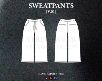 Streetwear Sweatpants Mockup: Vector Tech Pack Template (AI, PNG)