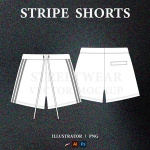 Striped Shorts Vector Mockup Streetwear Sweat Shorts Tech Pack Template Active Shorts Mockup Design Technical Drawing Illustrator File