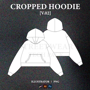 Streetwear Cropped Hoodie Vector Mockup Hoodie Tech Pack Template Streetwear Clothing Brand Mockup Technical Drawing Illustrator File.