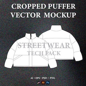 Cropped Puffer Jacket Vector Mockup: Streetwear Fashion Tech Pack (Digital Files)