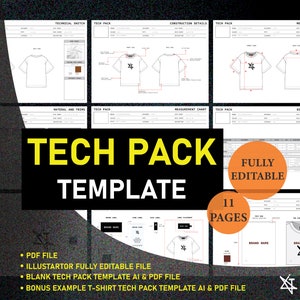 Streetwear Tech Pack Template T-Shirt Tech Pack Vector Mockup Clothing Brand Mockup Fashion Tech Pack Technical Drawing Illustrator File.