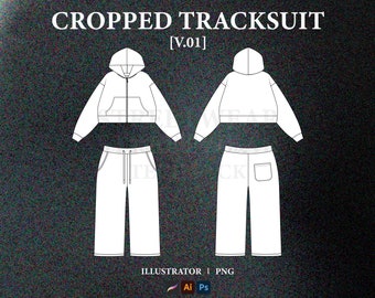 Cropped Tracksuit Vector Mockup: Streetwear Hoodie Tech Pack (AI & PNG)