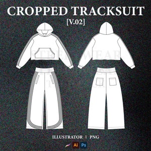 Tracksuit Vector Mockup Streetwear Hoodie Tech Pack Template Streetwear Clothing Brand Mockup Fashion Technical Drawing Illustrator File.