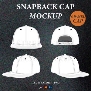Snapback Cap Vector Mockup Hat 6 Panel Cap Snapback Mockup Template Streetwear Tech Pack Clothing Mockup Template Fashion Illustrator