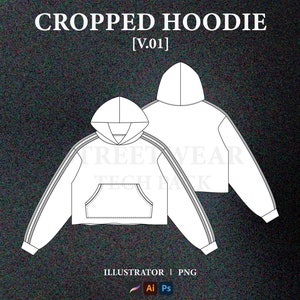 Hoodie Vector Mockup Hoodie Tech Pack Template Cropped Hoodie Mockup Streetwear Clothing Brand Mockup Fashion Technical Drawing Illustrator