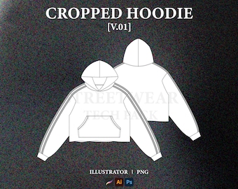 Cropped Hoodie Tech Pack Template: Streetwear Fashion Technical Drawing (AI, PNG)