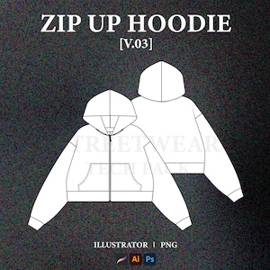 Zip Up Hoodie Vector Mockup Zip Up Hoodie Mockup Streetwear Hoodie Tech Pack Clothing Mockup Brand Fashion Technical Drawing Illustrator