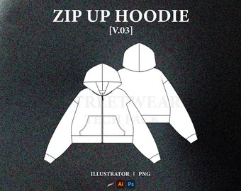 Zip Up Hoodie Vector Mockup Zip Up Hoodie Mockup Streetwear Hoodie Tech Pack Clothing Mockup Brand Fashion Technical Drawing Illustrator