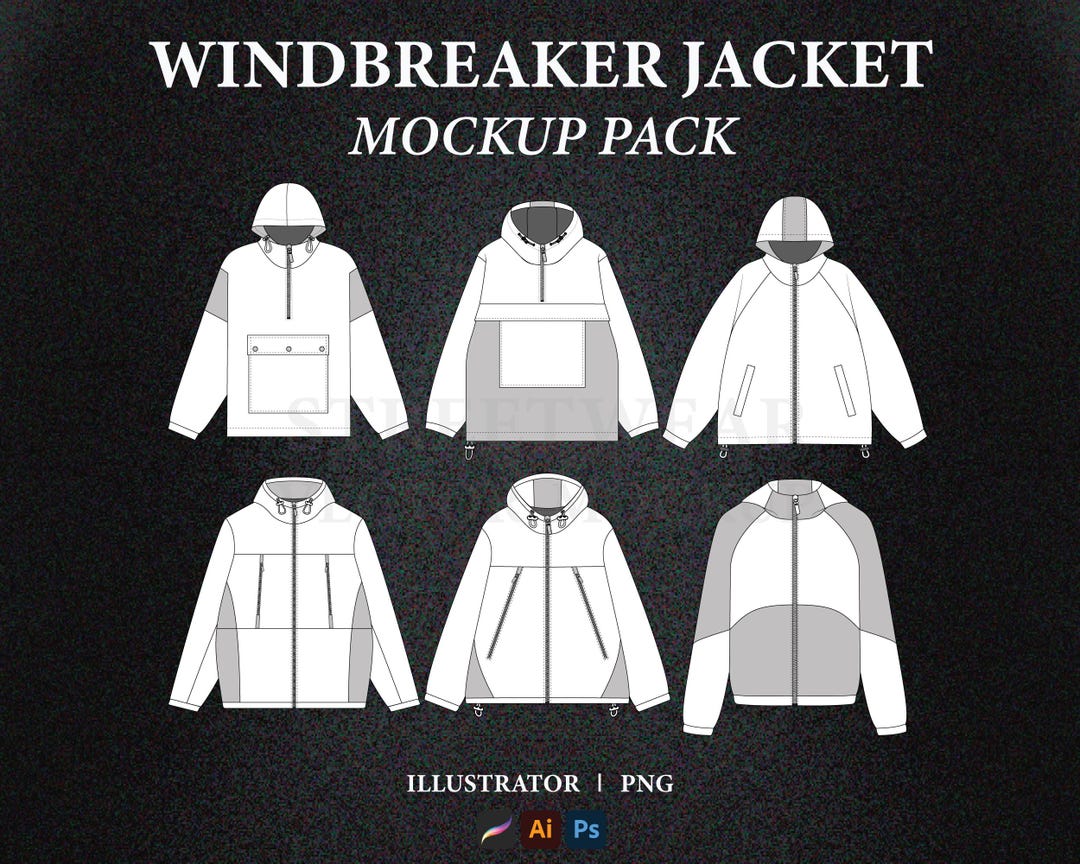 Windbreaker Jacket Mockup: Streetwear Fashion Tech Pack Template (AI ...