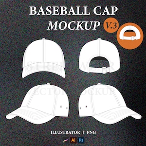 Baseball Cap Vector Mockup Streetwear Tech Pack Template Baseball Hat Mockup Template Fashion Clothing Technical Drawing Illustrator file.