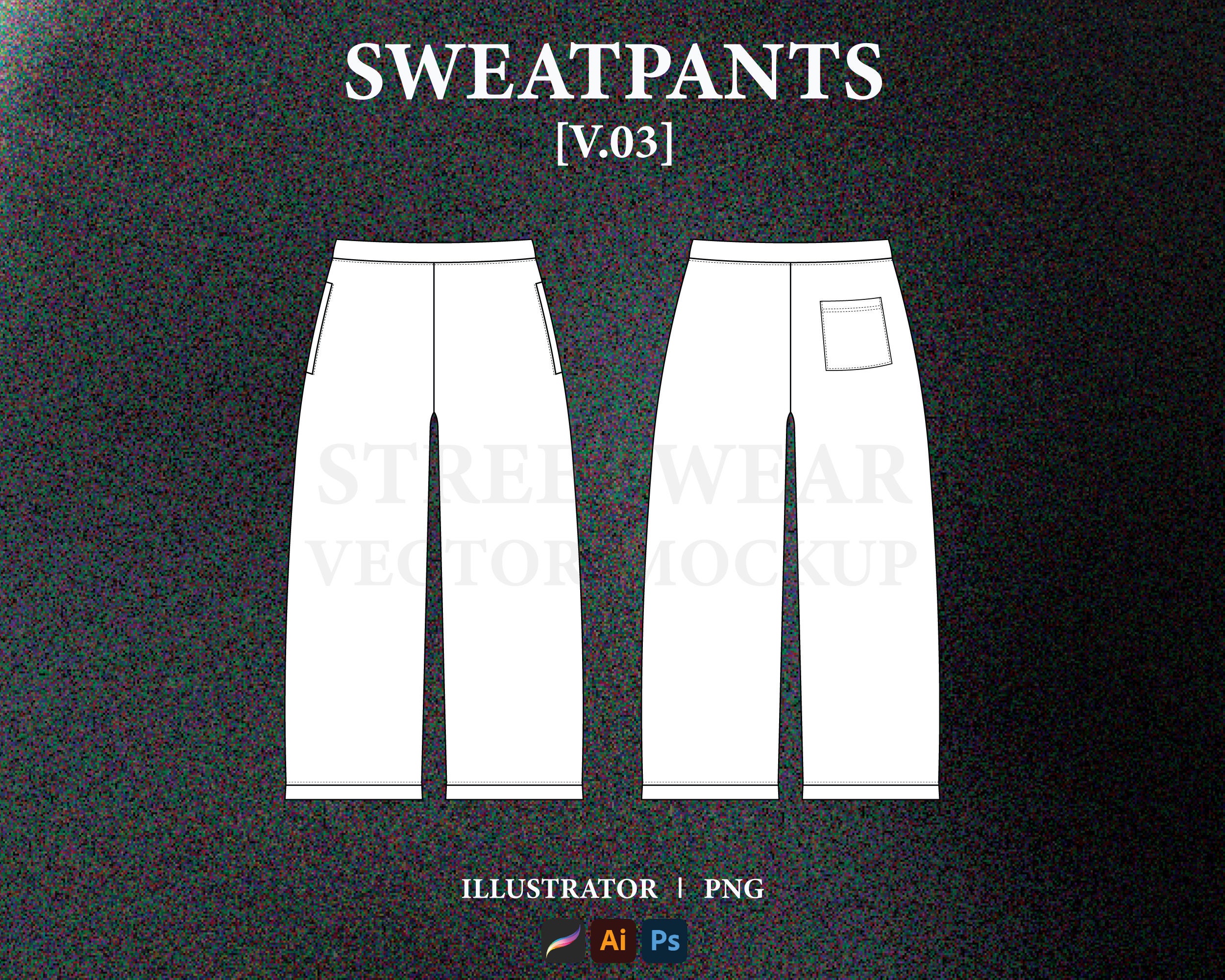 Streetwear Sweatpants Mockup: Vector Tech Pack (Illustrator, PNG)