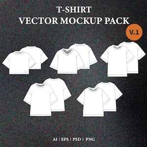 T shirt Mockup Bundle Streetwear T shirt Vector Mockup Clothing Design Fashion Tech Pack Template Technical Drawing Illustrator