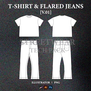 Mockup T-shirt Tech Pack Streetwear T-shirt Vector Mockup Clothing Design Fashion Tech Pack Template Technical Drawing Illustrator File