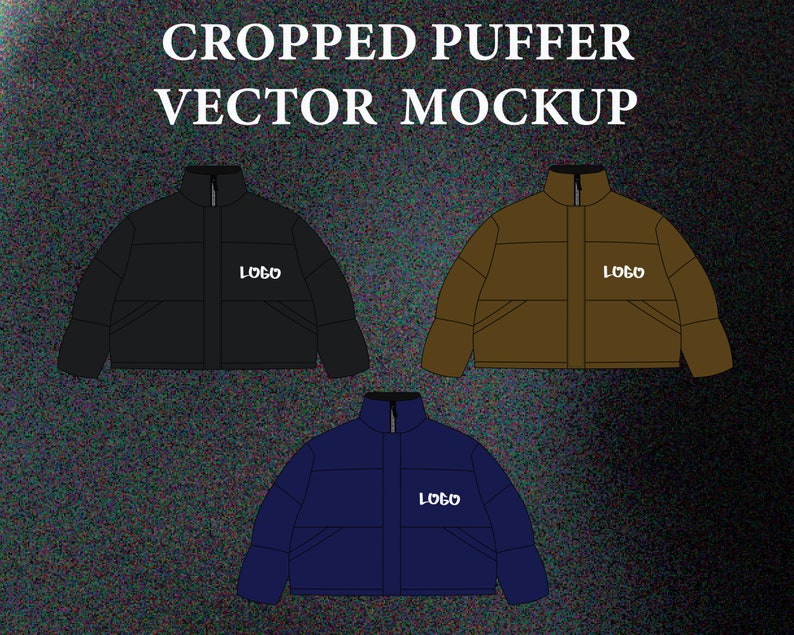 Cropped Puffer Jacket Vector Mockup: Streetwear Fashion Tech Pack ...
