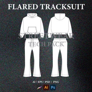 Streetwear Tracksuit Vector Mockup Streetwear Tech Pack Clothing Design Fashion Tech Pack Template Technical Drawing Illustrator File
