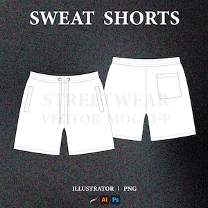 Sweat Short Vector Mockup Streetwear Active Shorts Tech Pack Template Short Mockup Clothing Brand Fashion Technical Drawing Illustrator