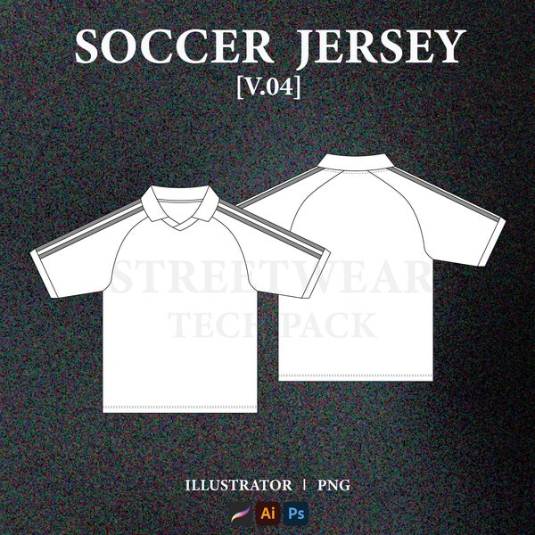 Streetwear Soccer Jersey Vector Mockup Streetwear Football Shirt Mockup Design Fashion Tech Pack Template Technical Drawing Illustrator File