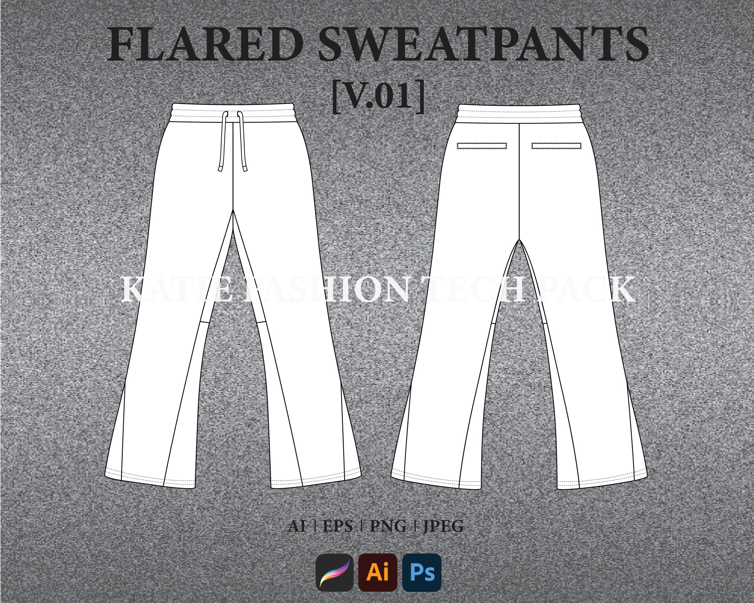 Streetwear Tech Pack Flared Sweatpants Mockup Vector Clothing Design Streetwear Tech Pack Flared Sweatpants Mockup Vector Clothing Design