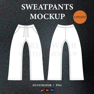May include: A mockup of a pair of white sweatpants with a drawstring waist. The sweatpants are shown in a flat lay style. The text "SWEATPANTS MOCKUP UPDATE" is visible at the top of the image.