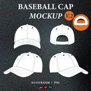 V.2 Baseball Hat Vector Mockup Baseball Cap Tech Pack Template Hat Mockup Streetwear Clothing Mockup Fashion Technical Drawing Illustrator