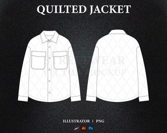 Maqueta vectorial de chaqueta acolchada: paquete tecnológico de moda urbana (AI y PNG)