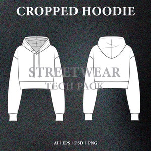 Cropped Hoodie Damen Kleidung Mockup Vektor Streetwear Hoodie Tech Pack Vorlagen Download Digitale Dateien PNG-Procreate Illustrator Photoshop