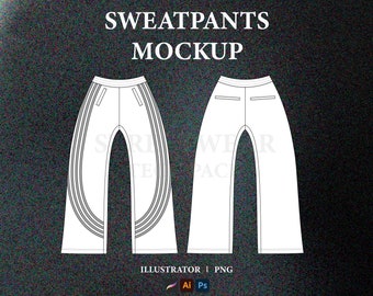 Streetwear Sweatpants Vector Mockup Streetwear Track Pants Mockup Design Fashion Tech Pack Template Technical Drawing Illustrator File