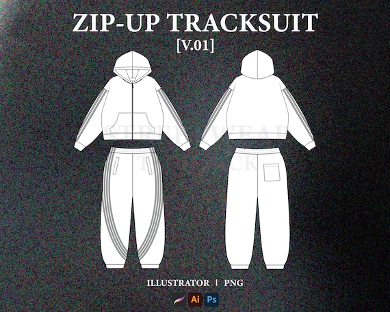Streetwear Zip-up Tracksuit Tech Pack: Vector Mockup (AI, PNG) - Etsy