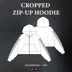 Zip Up Hoodie Vector Mockup Hoodie Tech Pack Template Streetwear Cropped Hoodie Mockup Clothing Brand Mockup Technical Drawing Illustrator