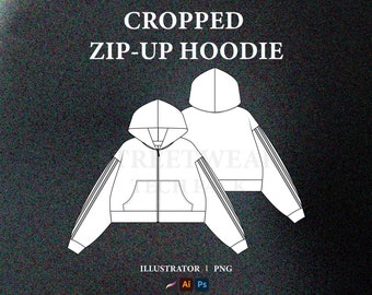 Zip Up Hoodie Vector Mockup Hoodie Tech Pack Template Streetwear Cropped Hoodie Mockup Clothing Brand Mockup Technical Drawing Illustrator