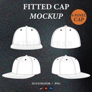 Fitted Cap Mockup Vector Fitted Hat Mockup Streetwear Tech Pack Hat Mockup Template Clothing Brand Fashion Technical Drawing Illustrator