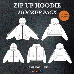 Zip Up Hoodie Mockup Pack Streetwear Hoodie Vector Mockup Hoodie Tech Pack Clothing Mockup Design Technical Drawing Illustrator File