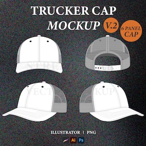 Trucker Cap Mockup Vector Trucker Hat Mockup Streetwear Tech Pack Hat Mockup Template Clothing Brand Fashion Technical Drawing Illustrator