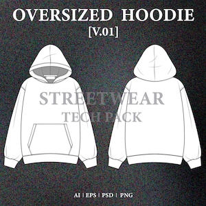 Oversized Hoodie Clothing Mockup Vector Streetwear Hoodie Tech Pack Templates Download Vector Files Illustrator Photoshop PNG Procreate