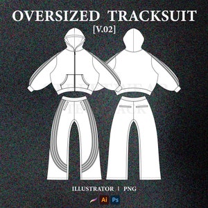 Streetwear Tracksuit Vector Mockup Streetwear Hoodie Tech Pack Clothing Design Fashion TechPack Template Technical Drawing Illustrator File
