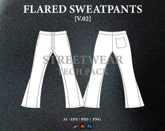 Flared Sweatpants Vector Mockup: Streetwear Clothing Design (Illustrator & PNG File)