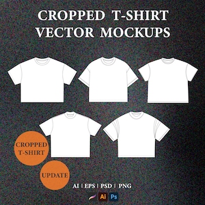 Cropped T-shirt Mockup Bundle Streetwear T shirt Vector Mockup Clothing Design Fashion Tech Pack Template Technical Drawing Illustrator File