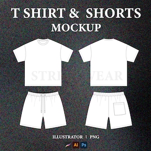 Streetwear T-shirt Vector Mockup Streetwear Sweat Shorts Mockup T-shirt Tech Pack Kleding Merkontwerp Technische tekening Illustrator-bestand